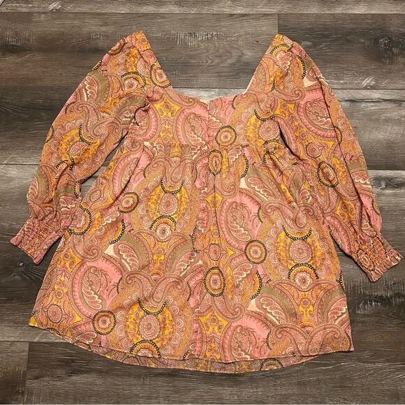 BCBGeneration Pink Paisley Sweetheart Long Sleeve Dress, Size 10, Mini - Picture 4 of 10
